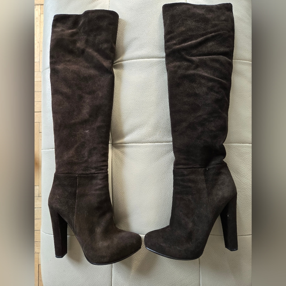 Prada Brown Over the Knee Boots with High Heel and Soft Suede Material
